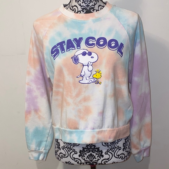 Peanuts Tops - 5/$50 Peanuts Tie-Dye Cropped Sweatshirt with Snoopy and Woodstock Size Large